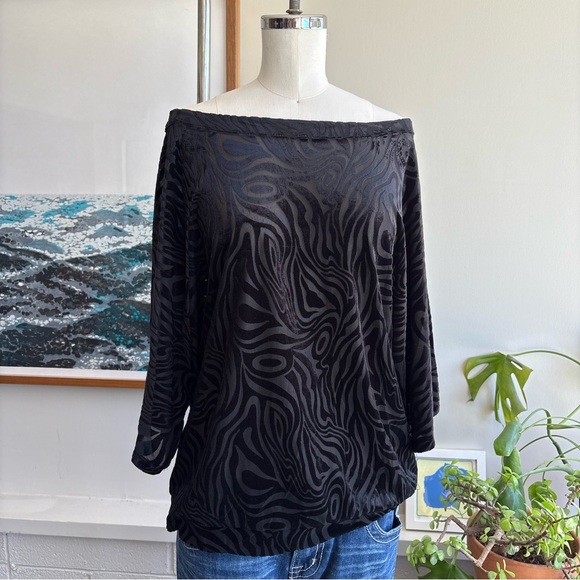 Black Zebra Print Off-Shoulder Top - Picture 1 of 7